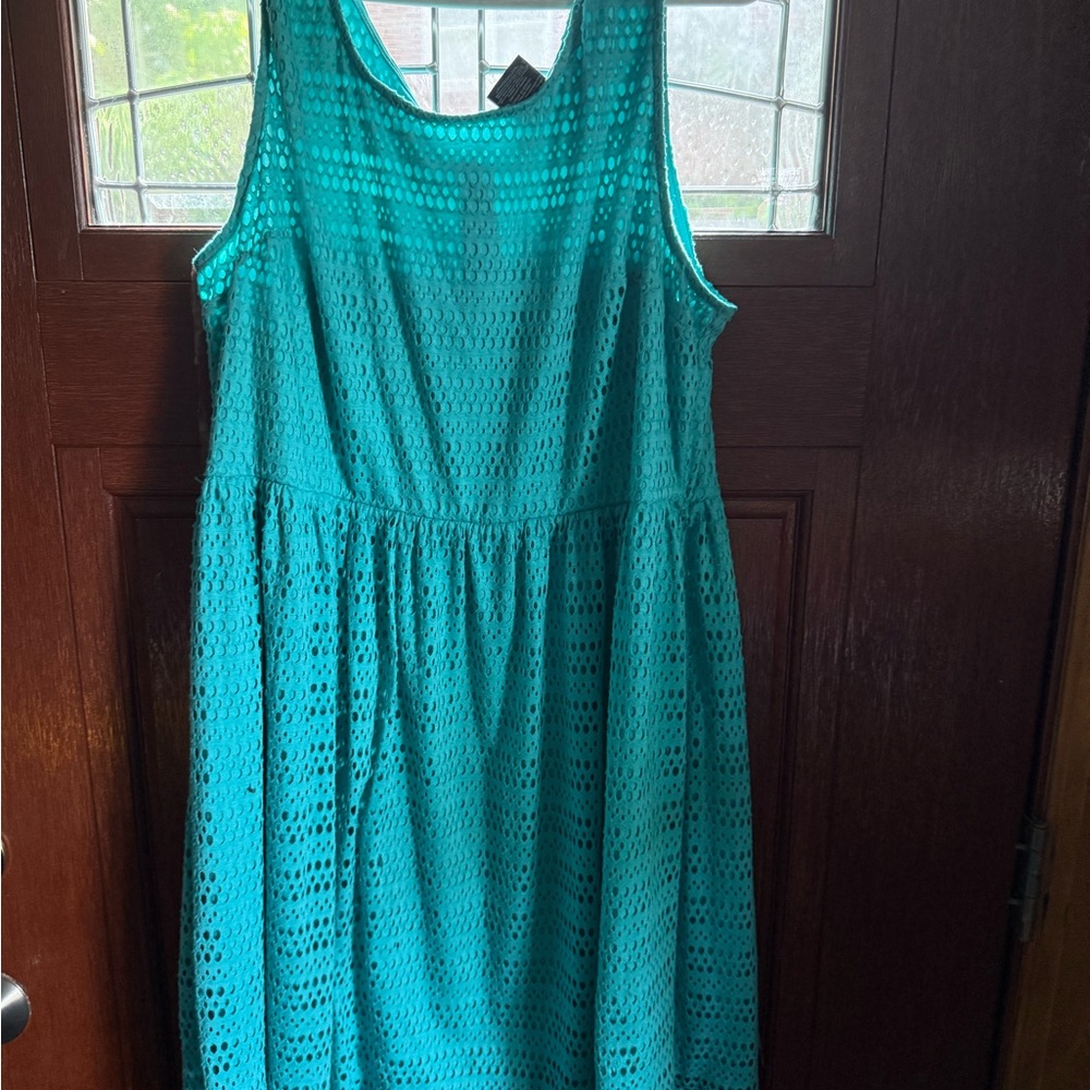 George Blue and Green Pleated Midi Sundress
